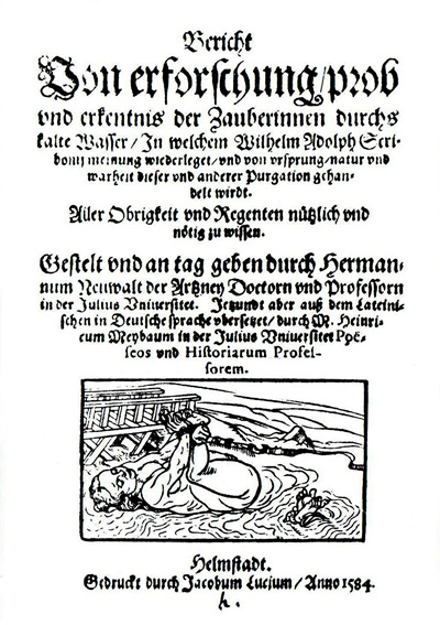 Wasserprobe, Titelblatt der Schrift von Hermann Neuwalt, Helmstedt 1581  (Quelle: Wikipedia, gemeinfrei)